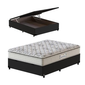Box Baú Casal Preta + Colchão Espuma D33 Probel GuardaCostas Proevidence Plus 138x188x70cm