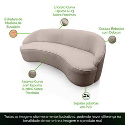 Sofá Curvo Montserrat 180cm 3 Lugares Linho Marrom Acinzentado - Nexta Casa - 3