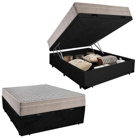 Cama Box Baú Casal Suede + Colchão Sereneprime Molas Ensacadas 138x188x69 Preto