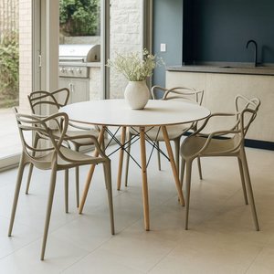 Conjunto Mesa Eames 90cm + 4 Cadeiras Allegra Empilhável Inmetro Sala Cozinha Jantar - La Mobilia