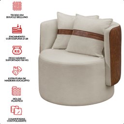 Poltrona Orgânica Maya Corino Nozes e Boucle Bege Redonda Decorativa - Arkell - 7