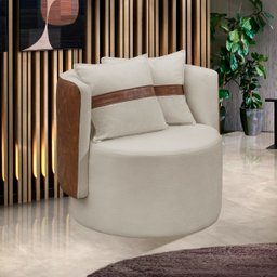 Poltrona Orgânica Maya Corino Nozes e Boucle Bege Redonda Decorativa - Arkell - 2