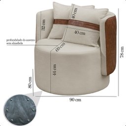 Poltrona Orgânica Maya Corino Nozes e Boucle Bege Redonda Decorativa - Arkell - 8