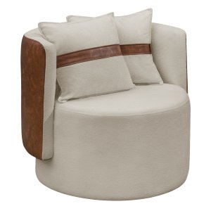 Poltrona Orgânica Maya Corino Nozes e Boucle Bege Redonda Decorativa - Arkell