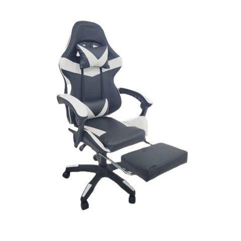 Cadeira Gamer Stillus Ergonômica Oficial Apoio de Pés Preta / Branca
