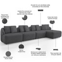 Ver imagem 4 de Sofá 5 Lugares com Chaise Direito Sala Living 388cm Arlo F04 Veludo Grafite - Lyam Decor