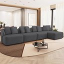 Ver imagem 1 de Sofá 5 Lugares com Chaise Direito Sala Living 388cm Arlo F04 Veludo Grafite - Lyam Decor