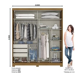 Guarda-Roupa Henn Verg 2 Portas de Correr e 3 Gavetas Cinza - 3 Guarda-Roupa Henn Verg 2 Portas de Correr e 3 Gavetas Cinza - 3