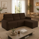Ver imagem 1 de Sofá Fixo com Puff 3 Lugares Veludo Soft 230cm Conforto Plus Sofisticato - Marrom