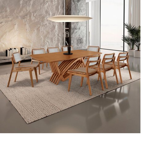 Mesa de Jantar com 8 Cadeiras de Madeira Maciça MDF Zurick Eloá Premium Atacama Imbuia Natural