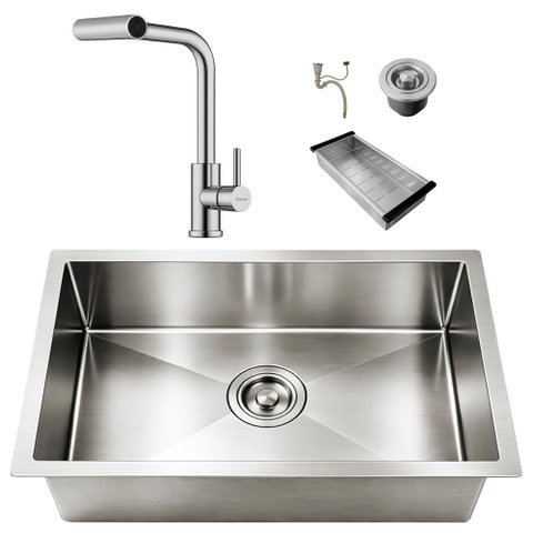 Kit Cuba Gourmet 60x40 Inox 304 Prata Escovada Torneira Monocomando Extensível Cozinha