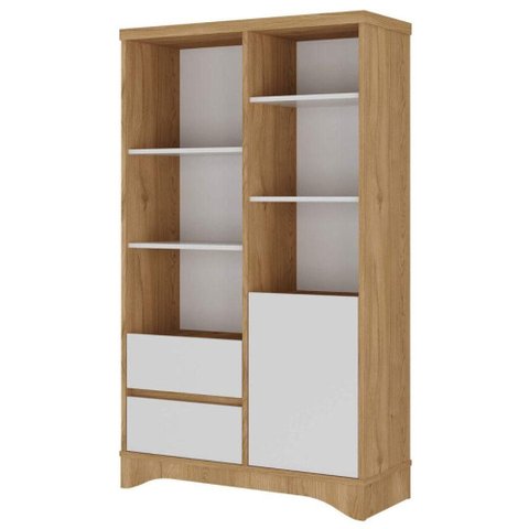 Estante Multiuso 6 Prateleiras 1 Porta 2 Gavetas 90x153 cm Olmo Branco Artany