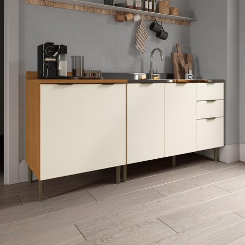 Balcão de Cozinha Modulada MDF Safira Nature Off White 190x87 cm Casamia