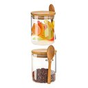 Ver imagem 2 de Pote de Vidro 250 Ml com Tampa Hermética de Bambu e Colher - para Temperos e Cereais