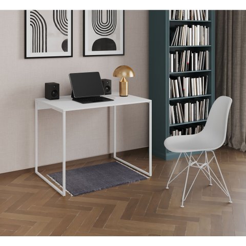 Escrivaninha Industrial Grécia 90x53 Ferro Branco Tampo Branco