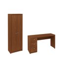 Ver imagem 1 de Escritório com Mesa para Computador C/ 3 Gavetas e Armário 2 Portas Amendoa - Fdecor