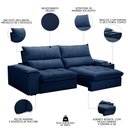 Ver imagem 3 de Sofá Retrátil 3 Lugares com Porta Copo 250cm Andes F05 Veludo Azul - Mpozenato