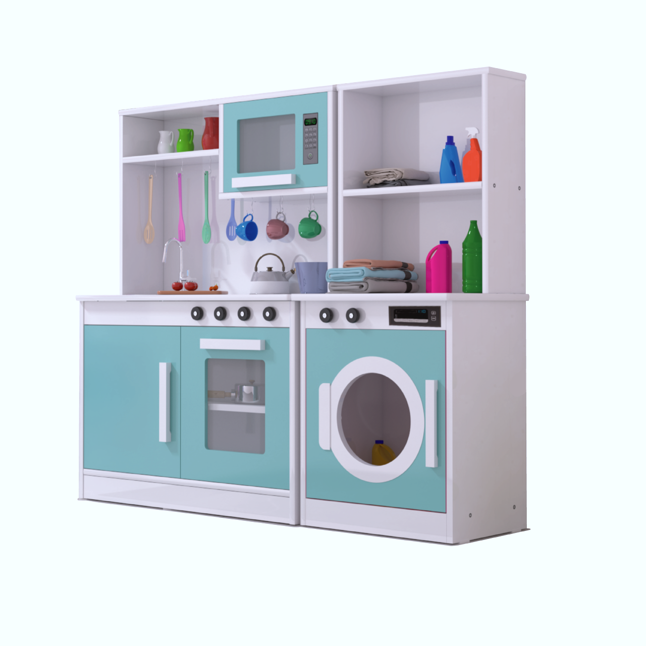 Mini Cozinha de Brinquedo Menta C/ Lavadora de Roupas Mdf