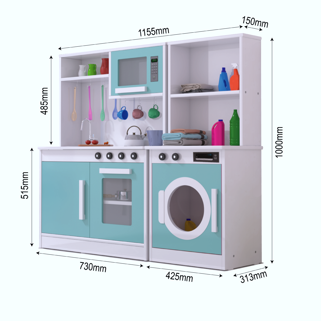 Mini Cozinha de Brinquedo Menta C/ Lavadora de Roupas Mdf - 2