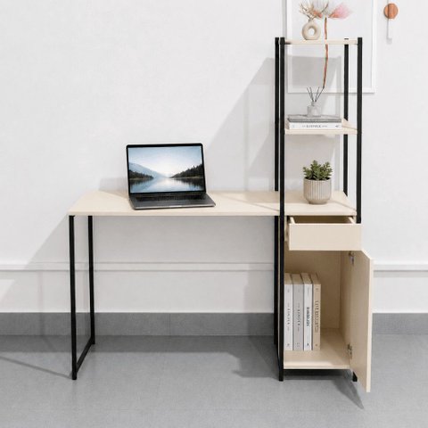 Escrivaninha Siena com Armário e Prateleiras em Estilo Industrial Klm Store