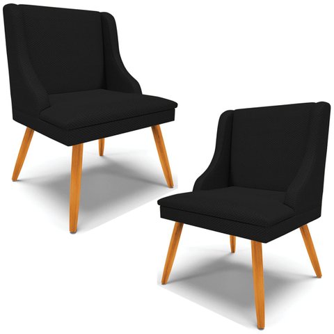 Kit 6 Cadeiras Decorativas Sala de Jantar Base Fixa de Madeira Firenze Linho Preto/Castanho G19 - Gr
