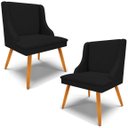 Ver imagem 1 de Kit 6 Cadeiras Decorativas Sala de Jantar Base Fixa de Madeira Firenze Linho Preto/Castanho G19 - Gr