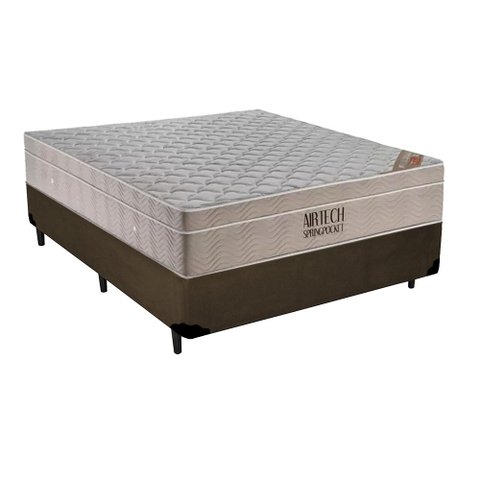Cama Box Casal Sintético + Colchão Casal Ortobom Airtech Molas SpringPocket  (65x138x188) Marrom