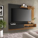 Ver imagem 2 de Home Suspenso Paolo 1.8 Ripado com Luminária e Prateleira para TV 65 Polegadas Noce Milano/ Preto Fo