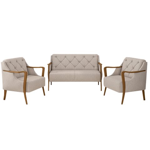 Conjunto Decorativo 2 Poltronas e 1 Namoradeira 2 Lugares Hand Linho Bege - Gran Belo