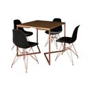 Ver imagem 2 de Mesa Jantar Industrial Quadrada 90cm Amêndoa Base Cobre V com 4 Cadeiras Pretas Eames Eiffel Pés Cob