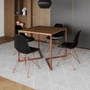 Ver imagem 1 de Mesa Jantar Industrial Quadrada 90cm Amêndoa Base Cobre V com 4 Cadeiras Pretas Eames Eiffel Pés Cob