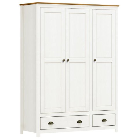 Guarda Roupa Solteiro 3 Portas 2 Gavetas Madeira Maciça Mazzaro F06 Branco Freijó - Lyam Decor