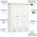 Ver imagem 4 de Guarda Roupa Solteiro 3 Portas 2 Gavetas Madeira Maciça Mazzaro F06 Branco Freijó - Lyam Decor