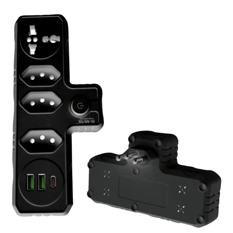 Adaptador 10a 4 Tomadas 2 Usb/c Max 2500w Bm-8704b Preto