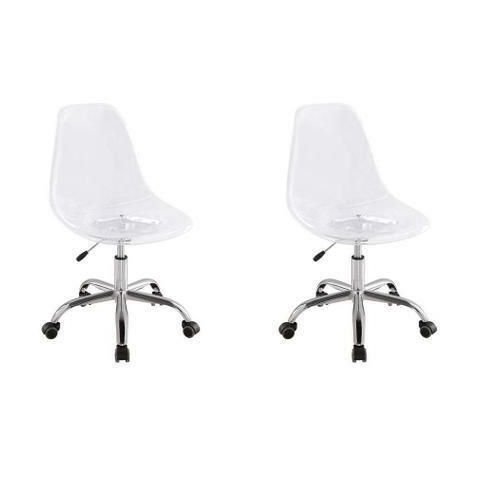 Conjunto 2 Cadeiras Eames Pc Transparente Office Cromada