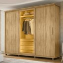 Ver imagem 1 de Guarda-Roupa Casal 3 Portas de Correr 1 Porta com Vidro Reflecta com LED 5 Gavetas Portugal Marrom/Cinamomo
