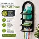 Ver imagem 5 de Organizador de Banheiro Porta Shampoo Prateleira Parede Multiuso Escova com Gancho Preto Plástico