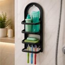 Ver imagem 6 de Organizador de Banheiro Porta Shampoo Prateleira Parede Multiuso Escova com Gancho Preto Plástico