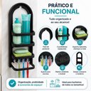 Ver imagem 4 de Organizador de Banheiro Porta Shampoo Prateleira Parede Multiuso Escova com Gancho Preto Plástico