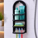 Ver imagem 2 de Organizador de Banheiro Porta Shampoo Prateleira Parede Multiuso Escova com Gancho Preto Plástico