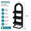 Ver imagem 3 de Organizador de Banheiro Porta Shampoo Prateleira Parede Multiuso Escova com Gancho Preto Plástico
