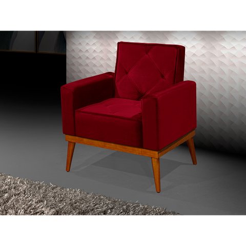 Poltrona Decorativa Florença Pés em Madeira Maciça Estofado Veludo - Vermelho