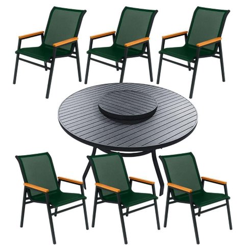 Conjunto Mesa Jardim Giratória 6 Poltronas Cadeiras Área Externa Lazer Piscina Verde