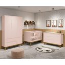 Ver imagem 2 de Dormitório Infantil Classic 3 Portas, Cômoda 1 Porta, Berço Rosa com Pés Amadeirado e Colchão - Rell