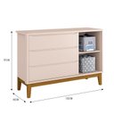 Ver imagem 4 de Dormitório Infantil Classic 3 Portas, Cômoda 1 Porta, Berço Rosa com Pés Amadeirado e Colchão - Rell