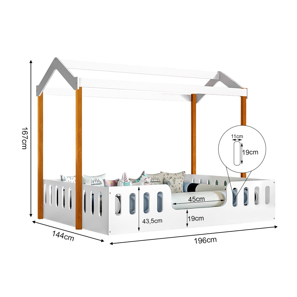 Cama com Colchão D28 Montessoriana Casal Infantil Ágatha Branco/amêndoa Incluso Luminária - 3