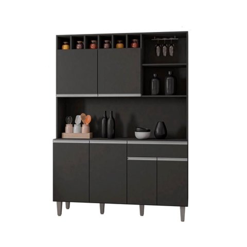 Armário Cozinha Completo Robin 6 Portas - Cinza Cinza