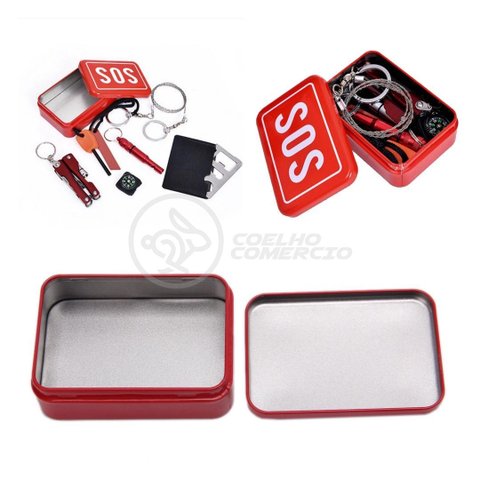Kit Sos Sobrevivência Tz-02 para Acampar Selva Camping Lata Compacta Ferramentas Escoteiro