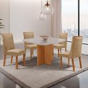 Ver imagem 1 de Conjunto de Jantar Olimpia 4 Lugares Tampo MDF com Vidro Serigrafado e Cadeiras Yasmin Off White