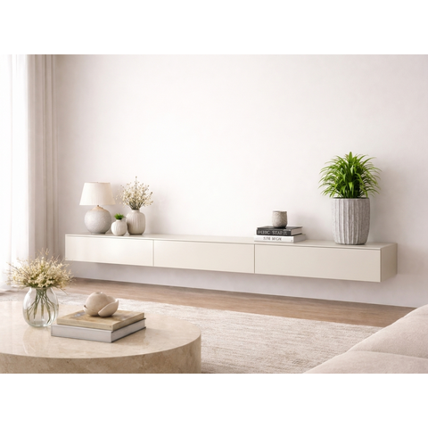 Rack Suspenso Nicho 3 Portas Linea Off White para Painel ou Tv até 75 Polegadas 2.0